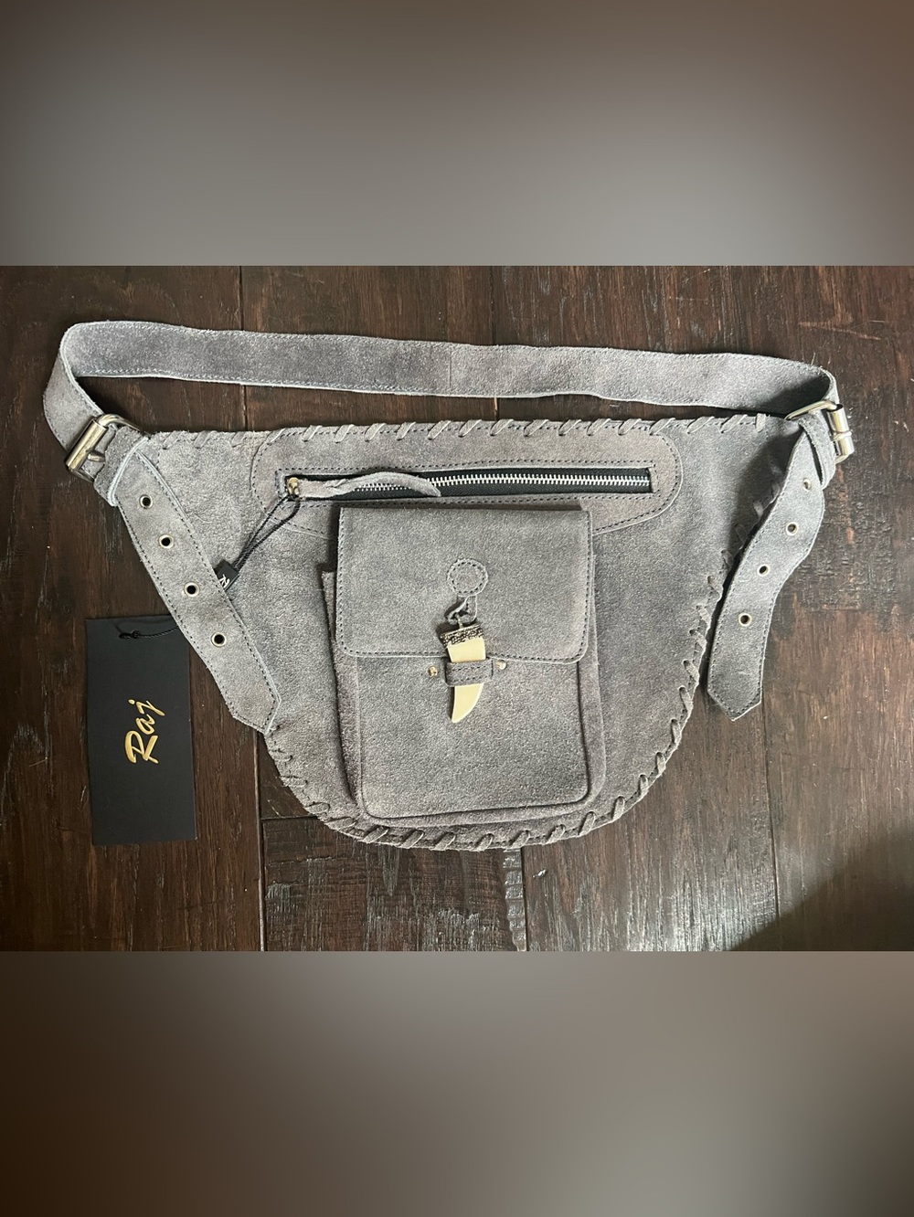NWT Raj Suede Belt Bag Boho Western Fanny Pack Gray Anthropologie